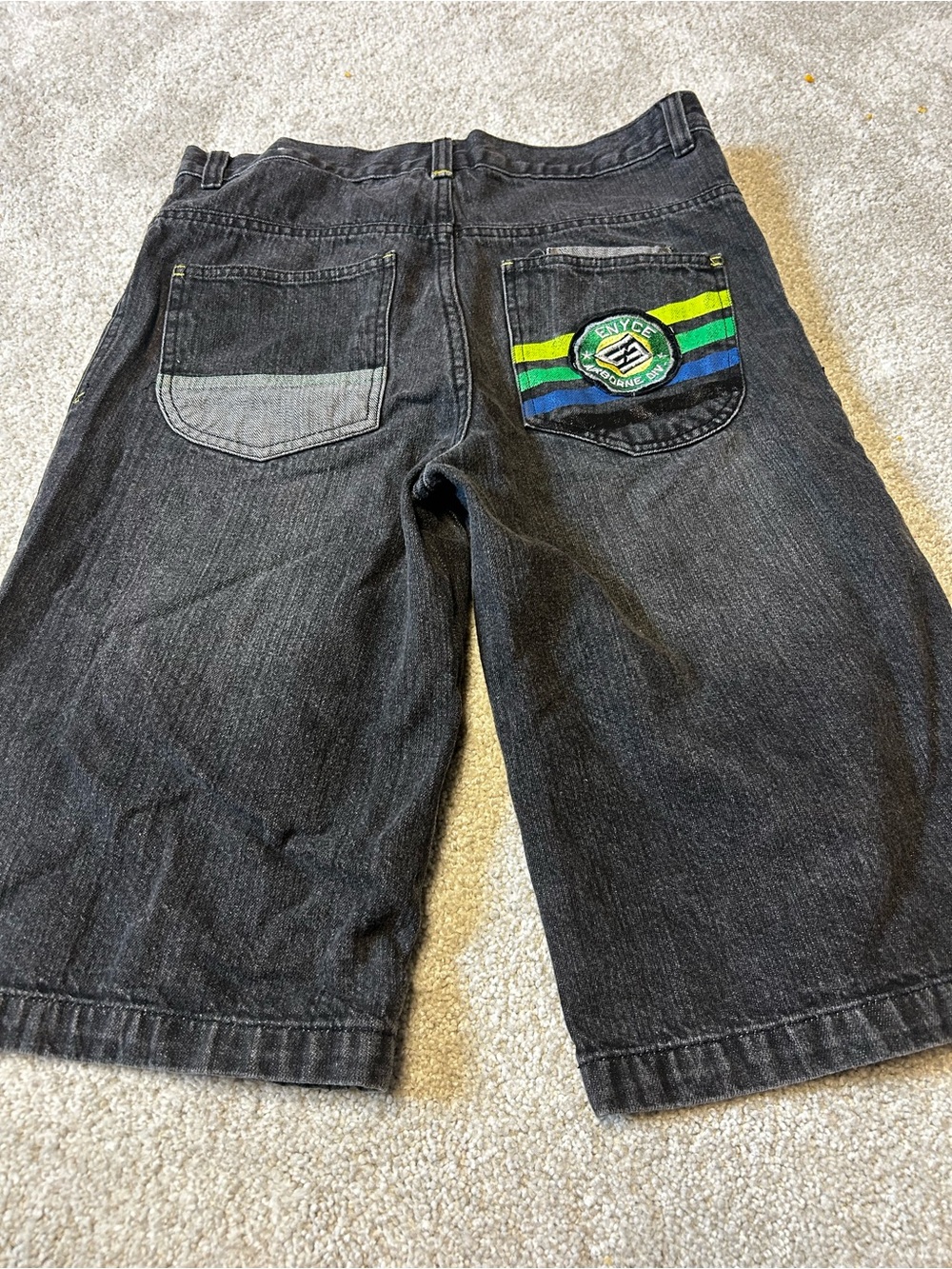 Vtg Enyce Black Denim Boys 20 Shorts with Color block Patch